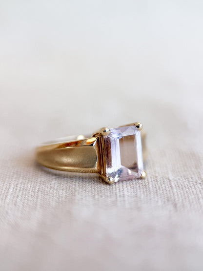 Vintage Morganite Engagement Ring, Emerald Cut, 14k Gold, Alternative Bridal Ring