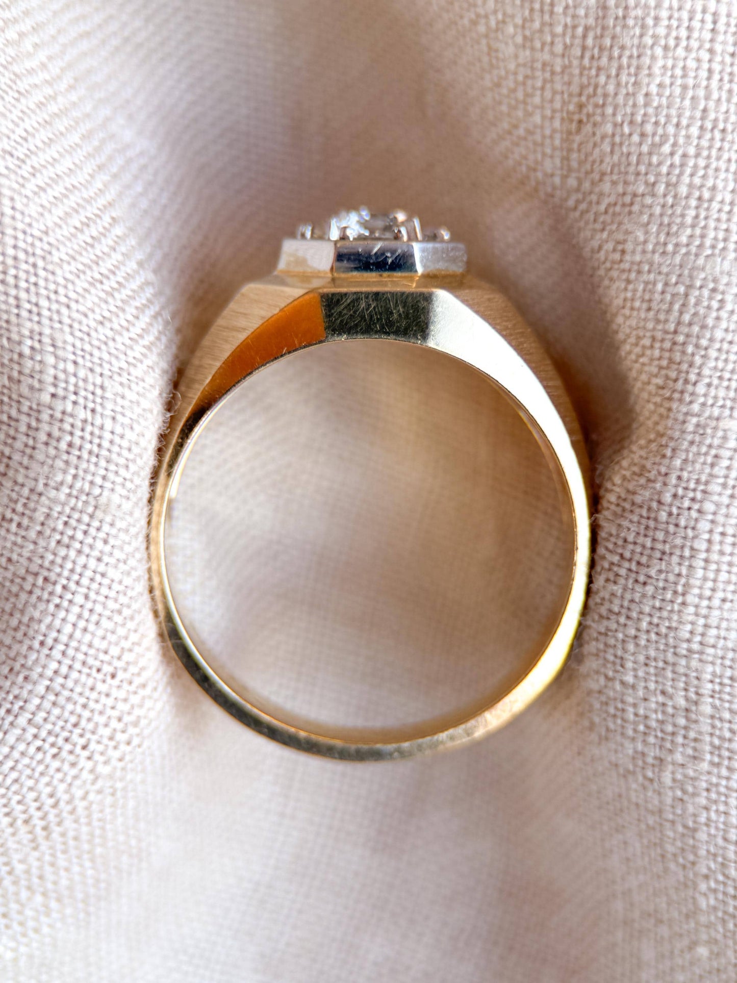 Vintage Diamond Wedding Band, 14k Gold, Mens Signet Cluster Statement Ring, Anniversary Band
