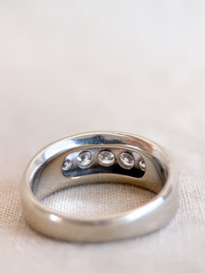 Vintage Diamond Wedding Band, 14k White Gold, Mens Channel Statement Ring, Anniversary Band