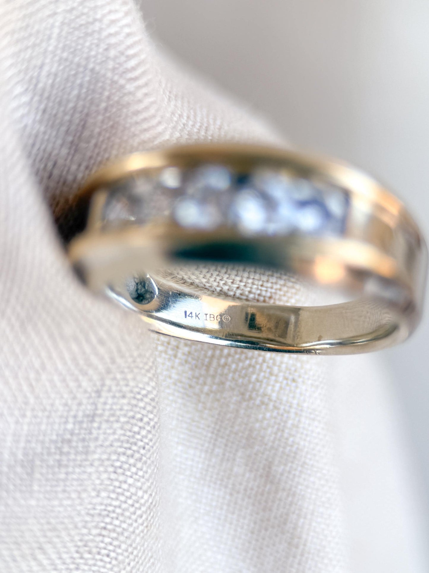 Vintage Diamond Wedding Band, 14k White Gold, Mens Channel Statement Ring, Anniversary Band