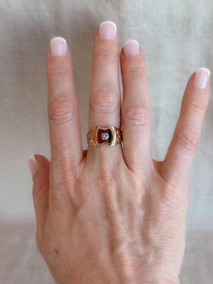Vintage Diamond Wedding Band, 14k Gold, Mens Signet Woven Statement Ring, Anniversary Band