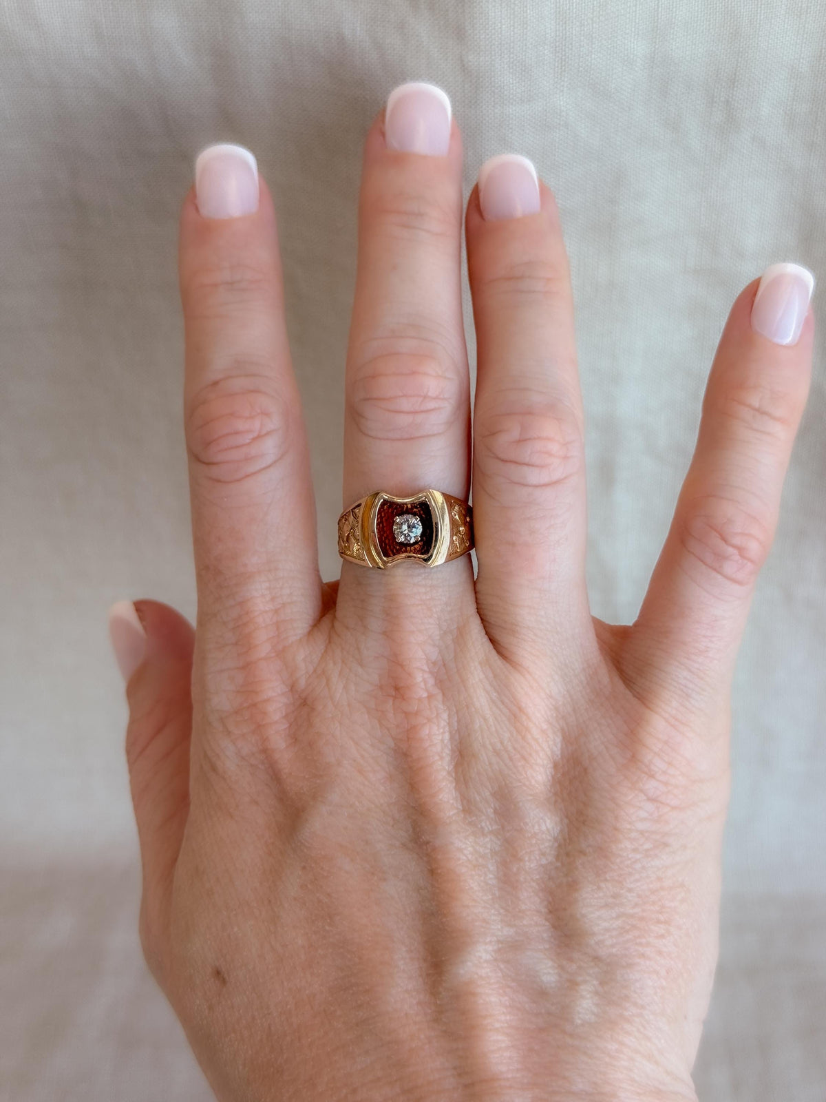 Vintage Diamond Wedding Band, 14k Gold, Mens Signet Woven Statement Ring, Anniversary Band