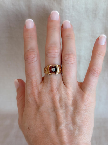 Vintage Diamond Wedding Band, 14k Gold, Mens Signet Woven Statement Ring, Anniversary Band