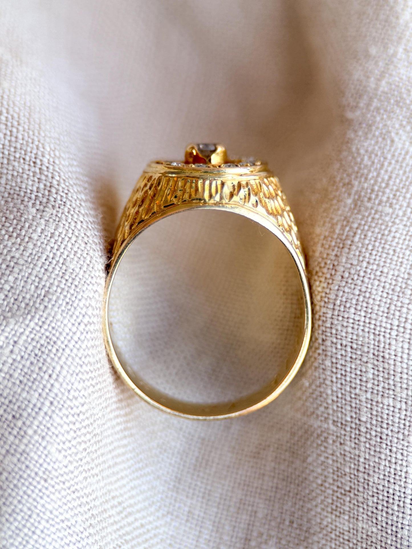 Vintage Diamond Wedding Band, 14k Gold, Mens Signet Horseshoe Statement Ring, Anniversary Band
