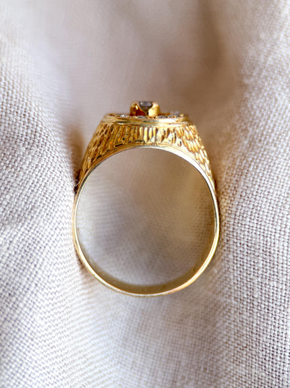 Vintage Diamond Wedding Band, 14k Gold, Mens Signet Horseshoe Statement Ring, Anniversary Band