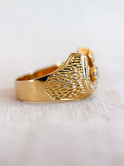 Vintage Diamond Wedding Band, 14k Gold, Mens Signet Horseshoe Statement Ring, Anniversary Band