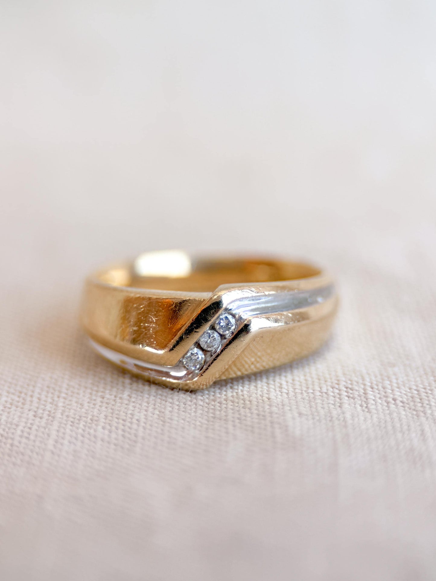Vintage Diamond Wedding Band, 14k Gold, Mens Channel Set Statement Ring, Anniversary Band