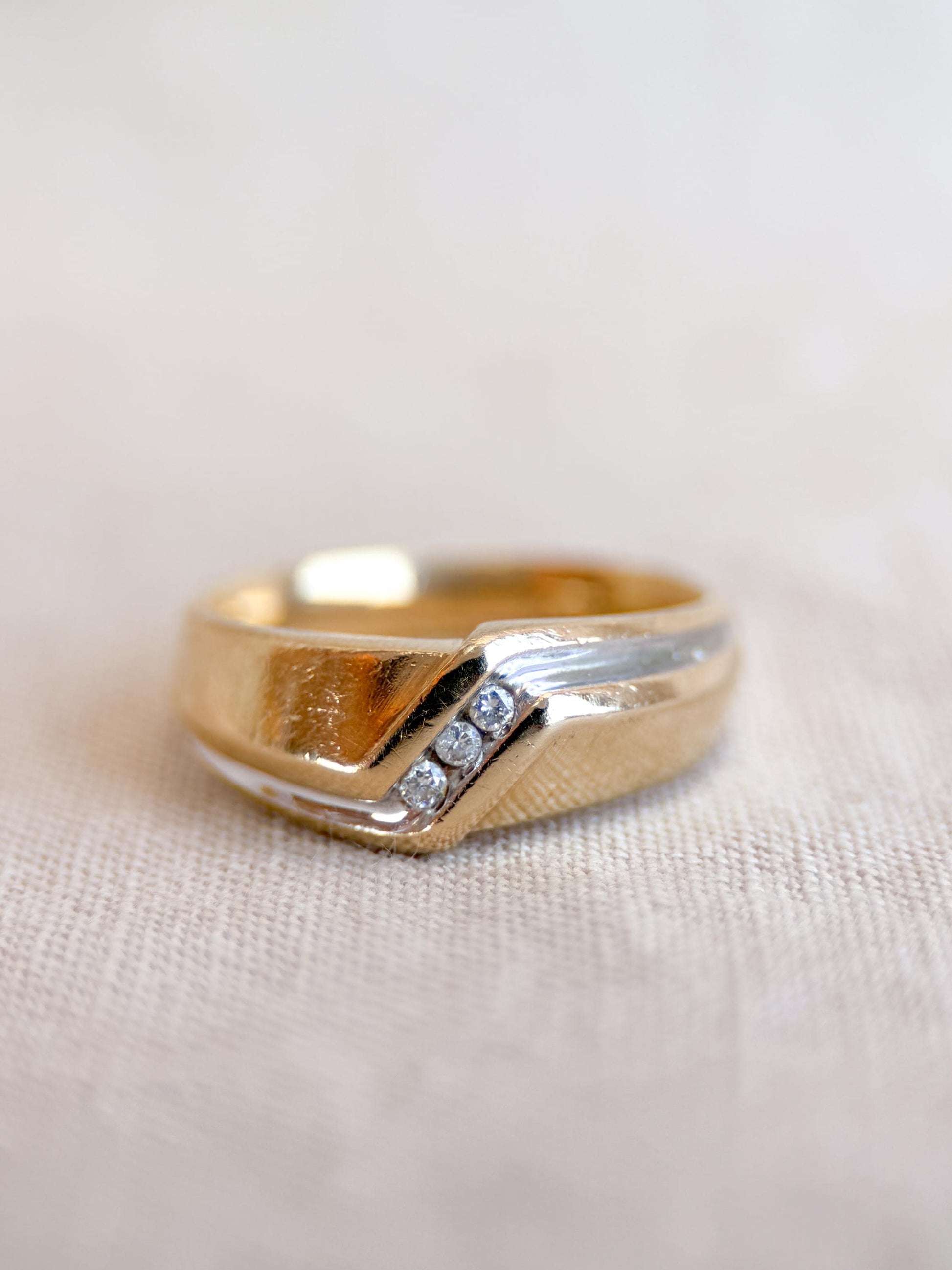 Vintage Diamond Wedding Band, 14k Gold, Mens Channel Set Statement Ring, Anniversary Band