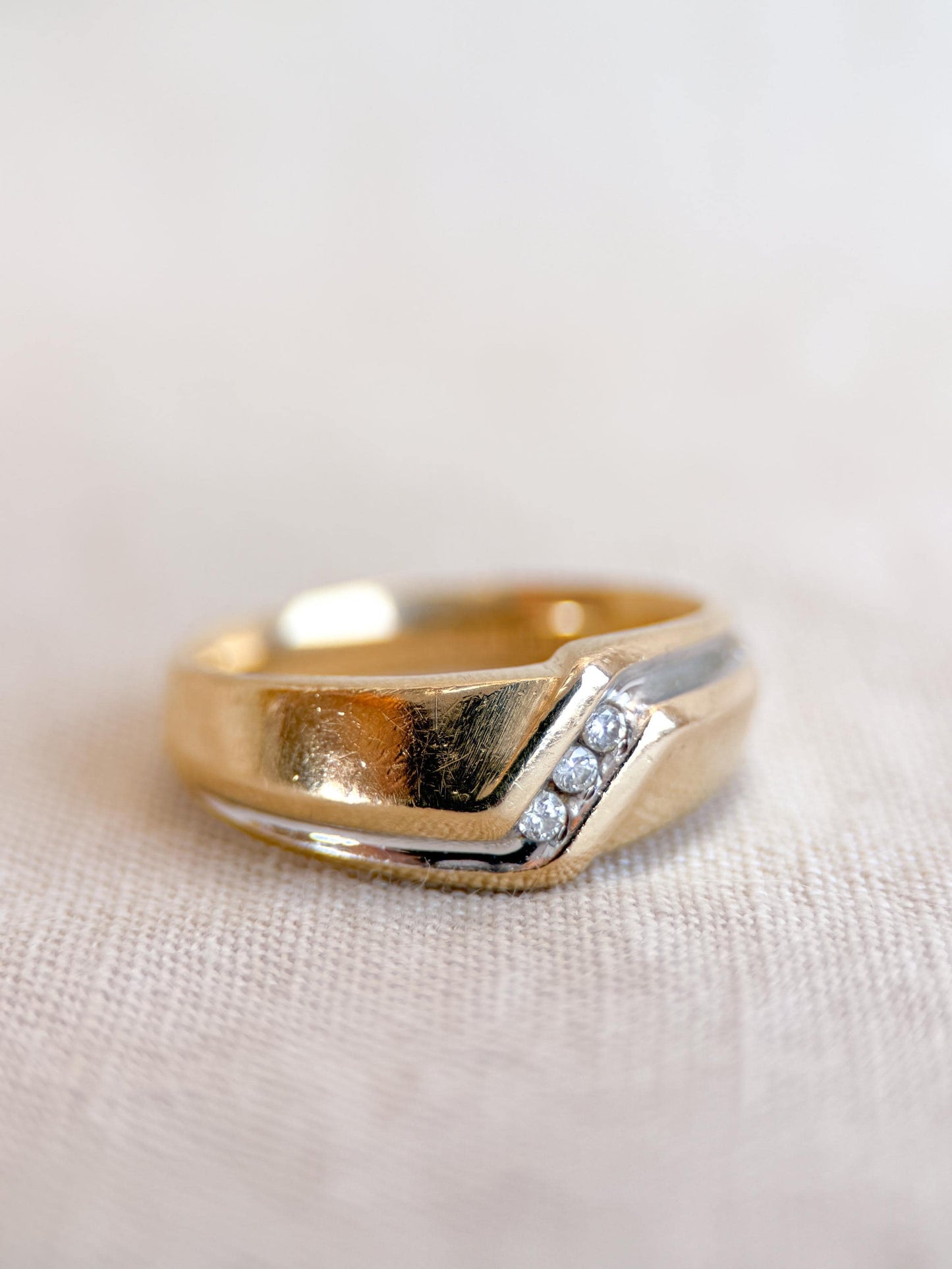 Vintage Diamond Wedding Band, 14k Gold, Mens Channel Set Statement Ring, Anniversary Band