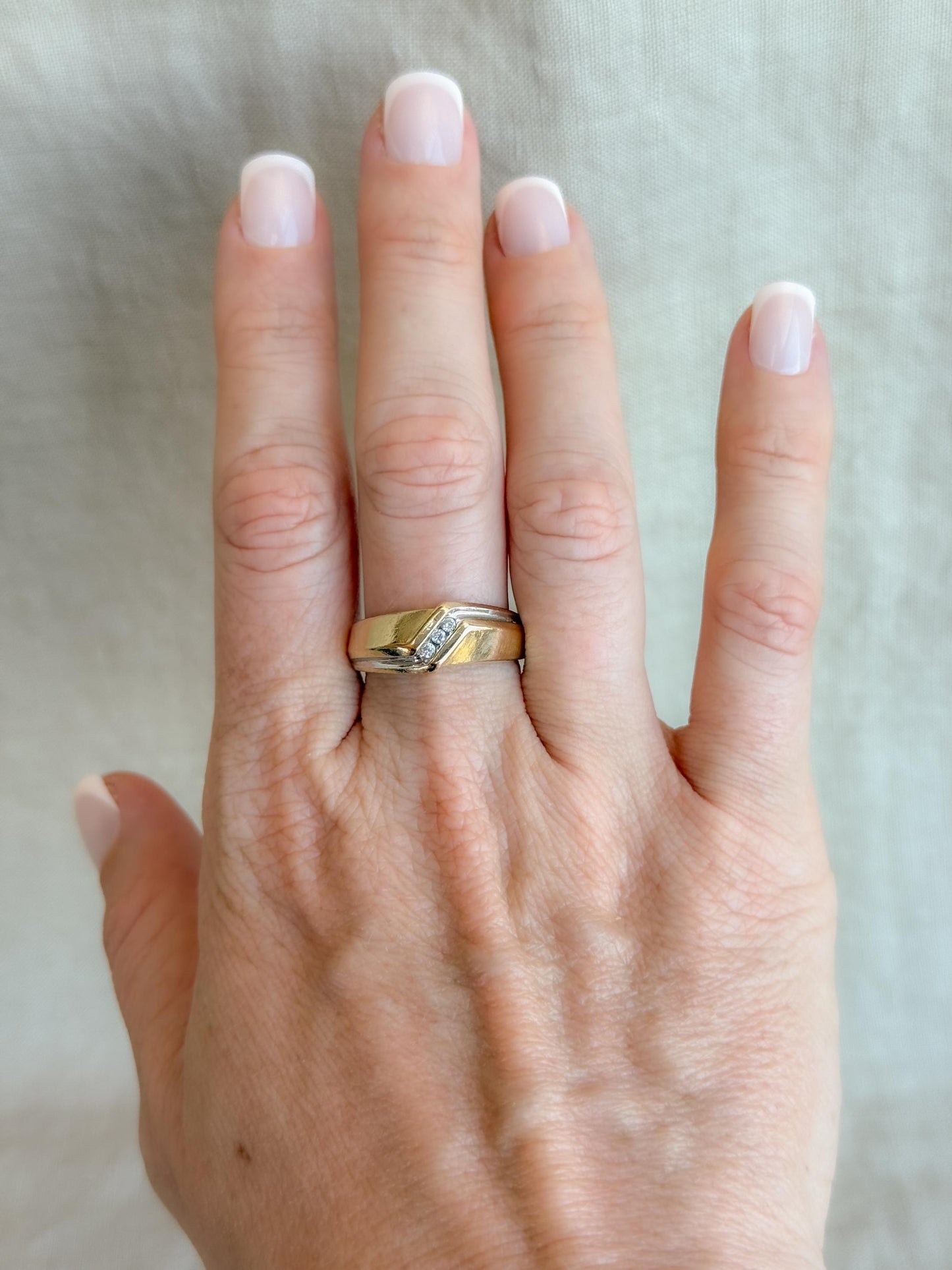 Vintage Diamond Wedding Band, 14k Gold, Mens Channel Set Statement Ring, Anniversary Band