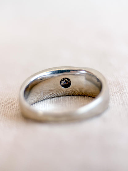 Vintage Black Diamond Wedding Band, 10k White Gold, Mens Channel Statement Ring, Anniversary Band