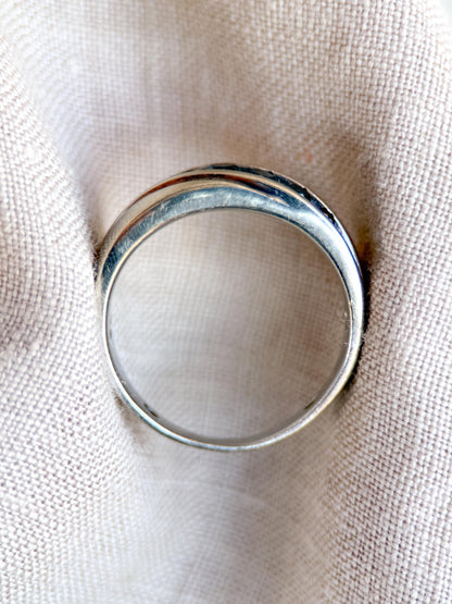 Vintage Black Diamond Wedding Band, 10k White Gold, Mens Channel Statement Ring, Anniversary Band