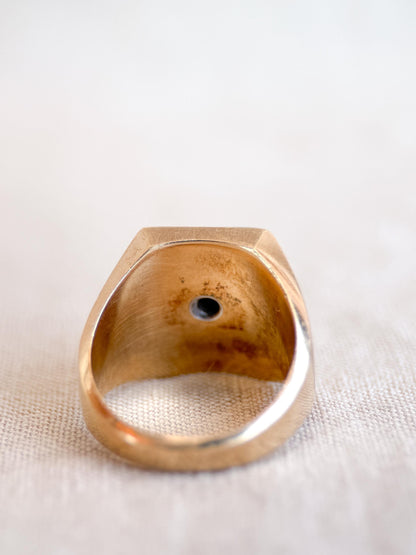Vintage Diamond and Onyx Wedding Band, 10k Gold, Mens Signet Statement Ring, Anniversary Band