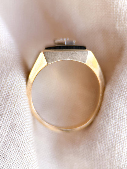 Vintage Diamond and Onyx Wedding Band, 10k Gold, Mens Signet Statement Ring, Anniversary Band