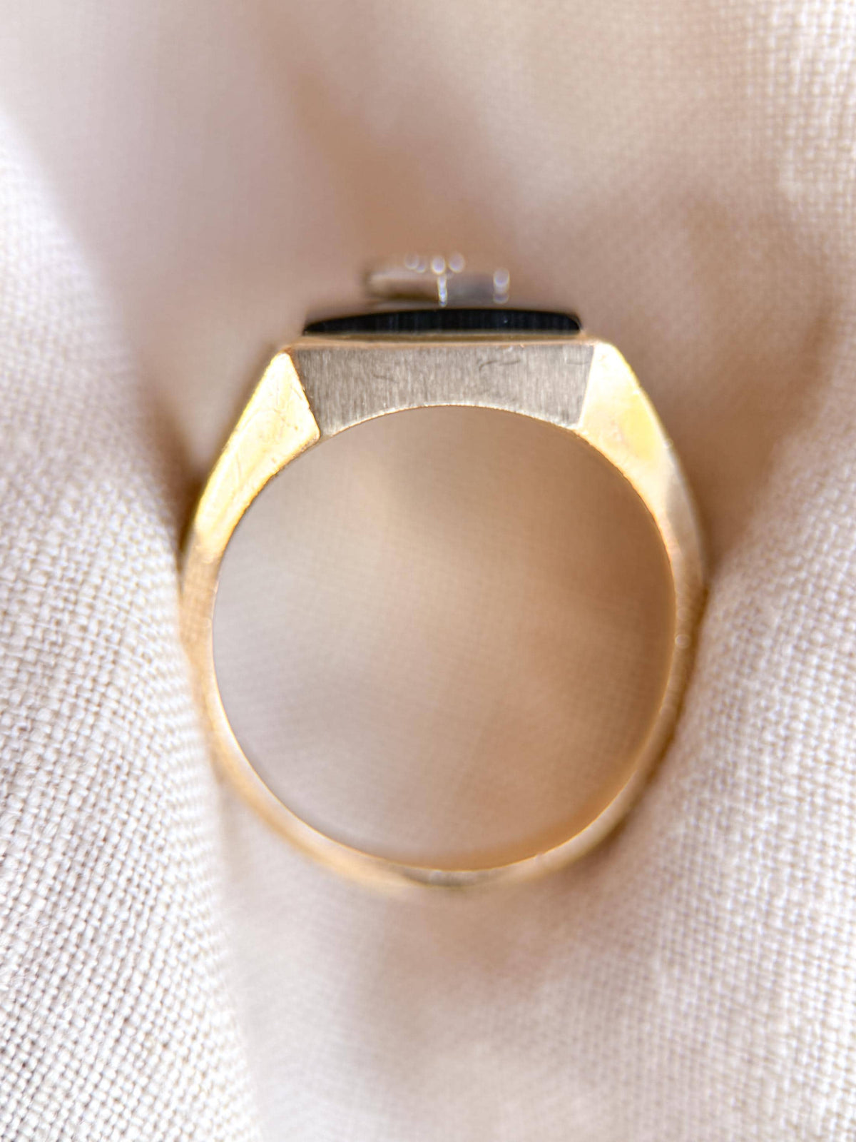 Vintage Diamond and Onyx Wedding Band, 10k Gold, Mens Signet Statement Ring, Anniversary Band