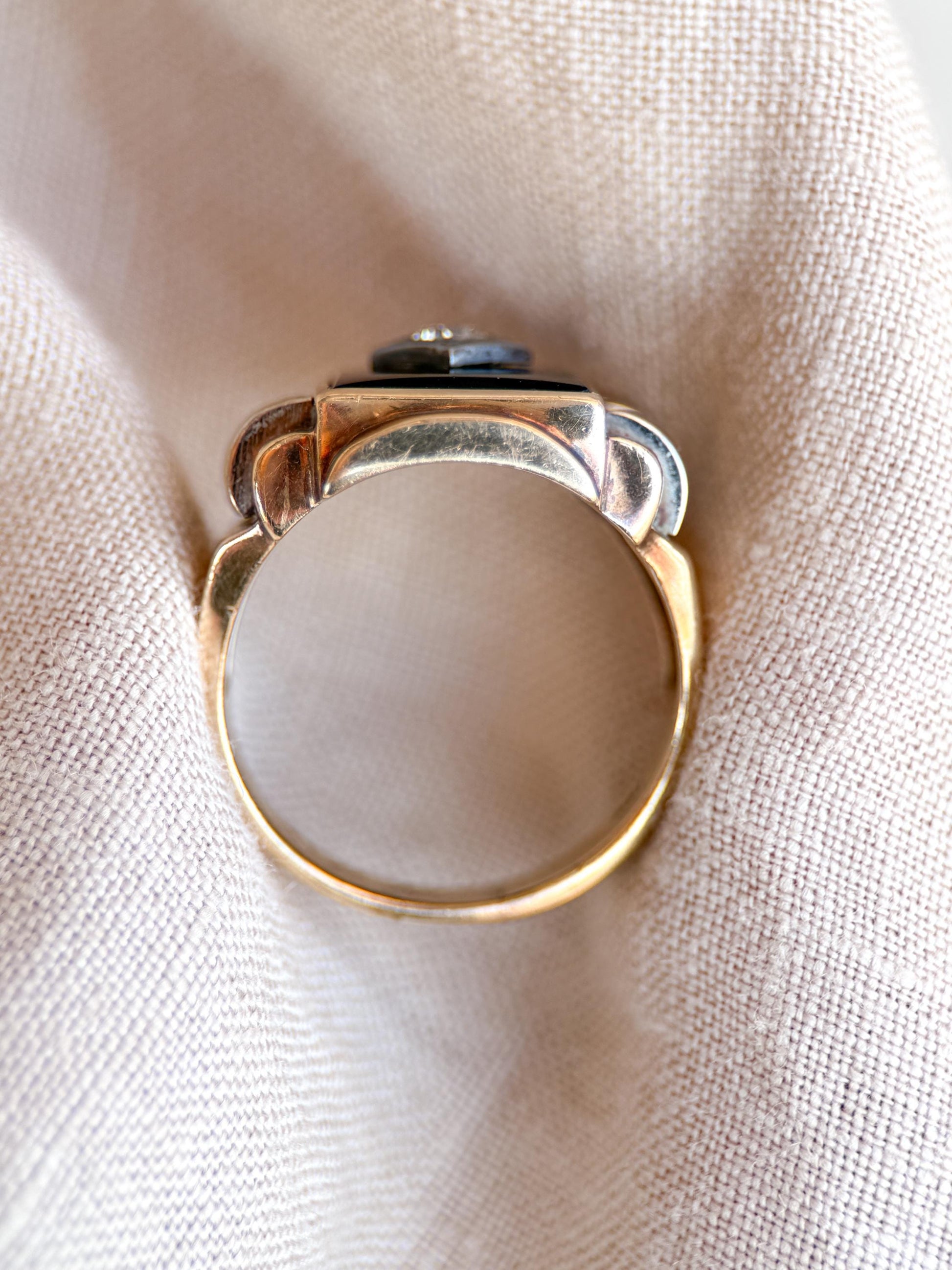 Vintage Diamond and Onyx Wedding Band, 10k Gold, Mens Signet Statement Ring, Anniversary Band