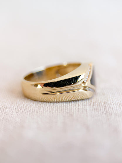 Vintage Diamond and Onyx Wedding Band, 14k Gold, Mens Signet Statement Ring, Anniversary Band