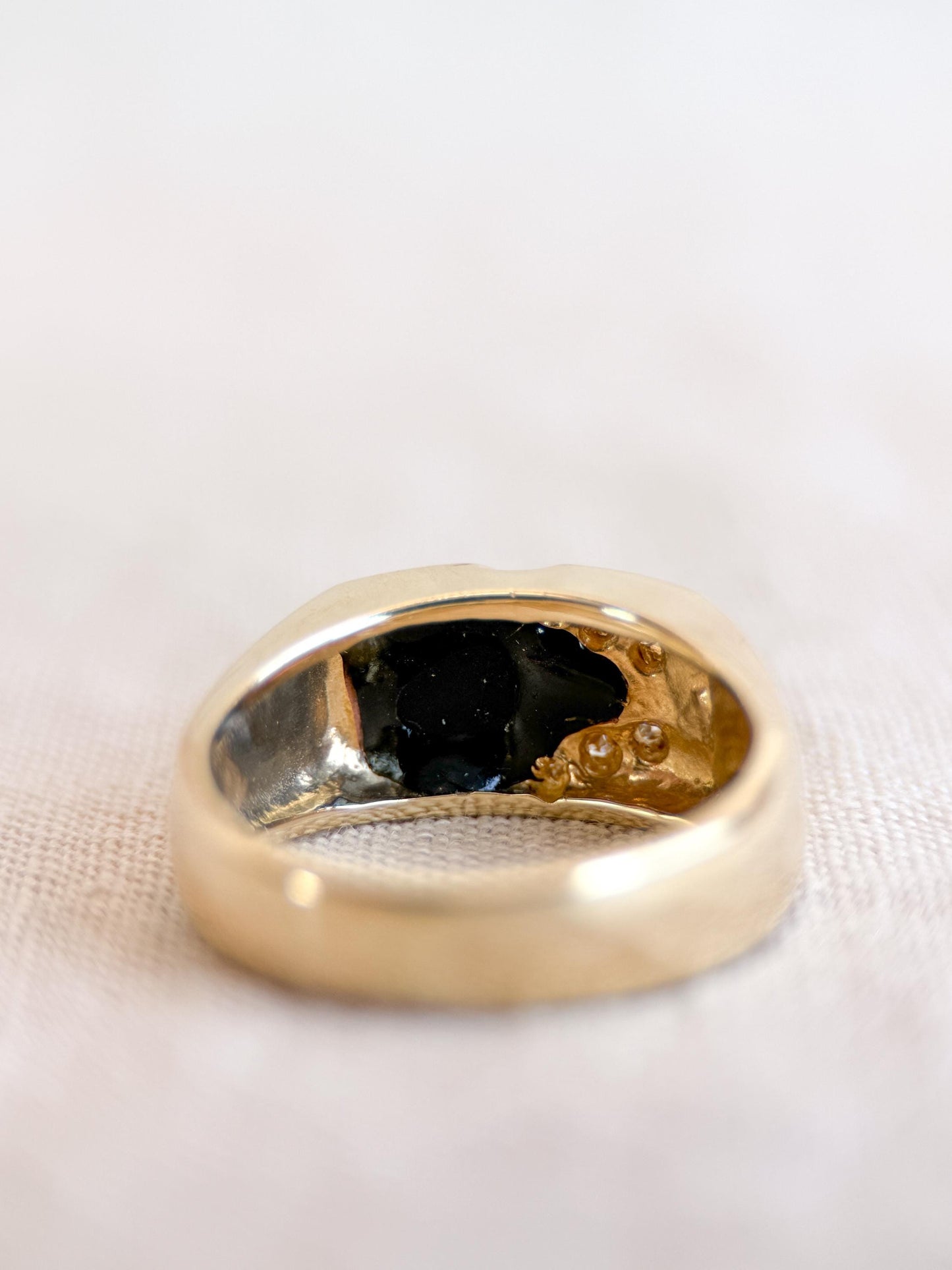 Vintage Diamond and Onyx Wedding Band, 14k Gold, Mens Signet Statement Ring, Anniversary Band