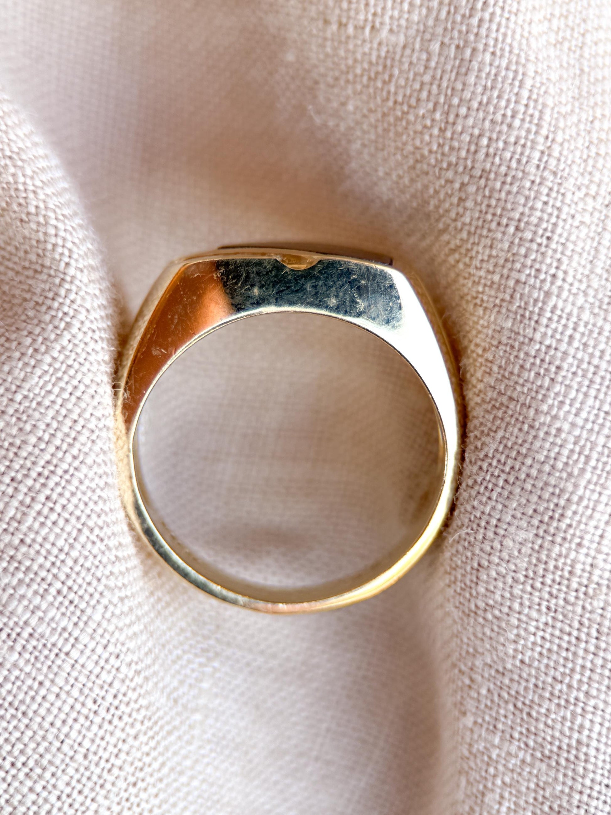 Vintage Diamond and Onyx Wedding Band, 14k Gold, Mens Signet Statement Ring, Anniversary Band