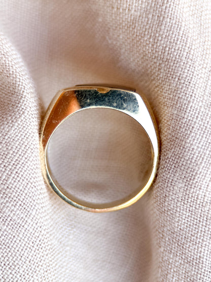 Vintage Diamond and Onyx Wedding Band, 14k Gold, Mens Signet Statement Ring, Anniversary Band