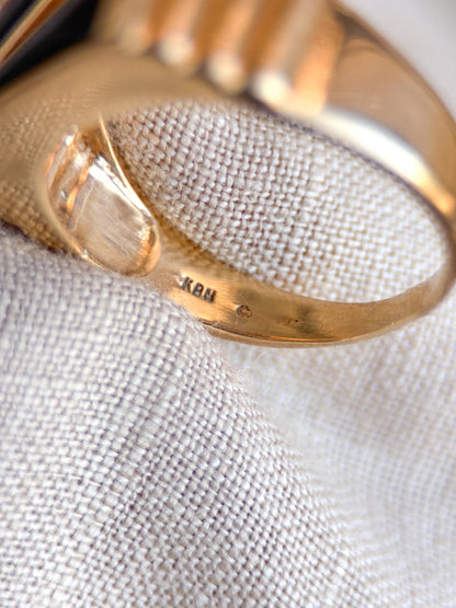Vintage Diamond and Onyx Wedding Band, 14k Gold, Mens Signet Statement Ring, Anniversary Band