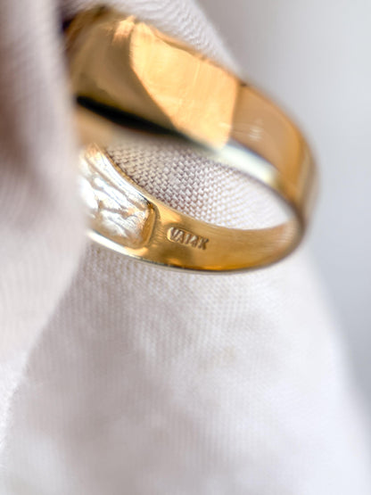 Vintage Diamond and Onyx Wedding Band, 14k Gold, Mens Signet Statement Ring, Anniversary Band