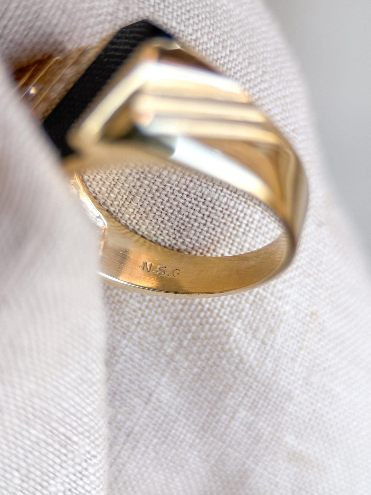 Vintage Diamond and Onyx Wedding Band, 14k Gold, Mens Signet Statement Ring, Anniversary Band