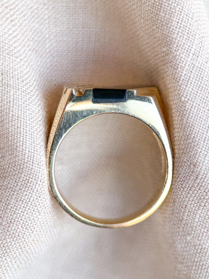 Vintage Diamond and Onyx Wedding Band, 14k Gold, Mens Signet Statement Ring, Anniversary Band