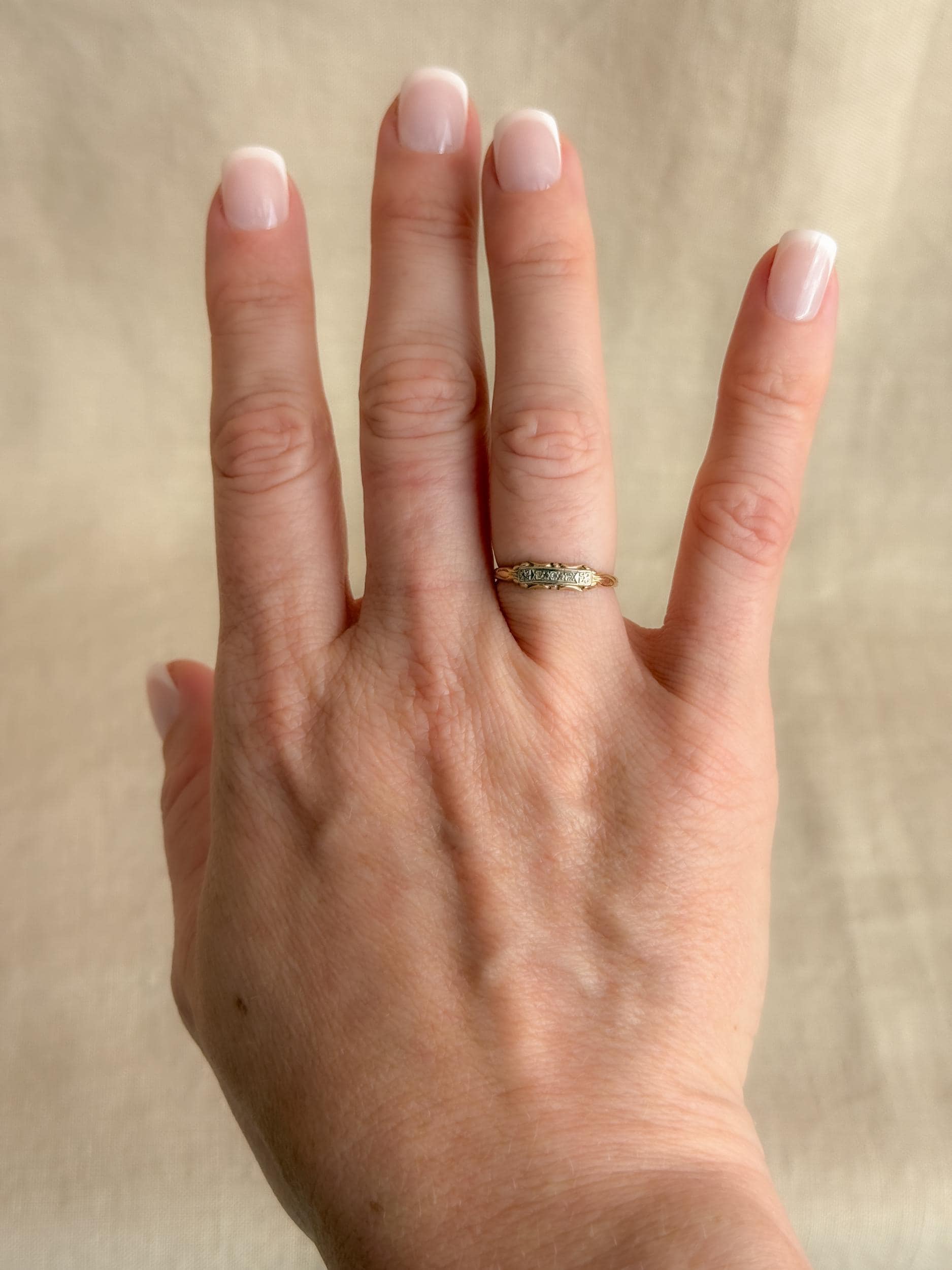 Vintage Diamond Wedding Band, 14k Gold, Art Deco Filigree Minimalist Ring, Stacking Band
