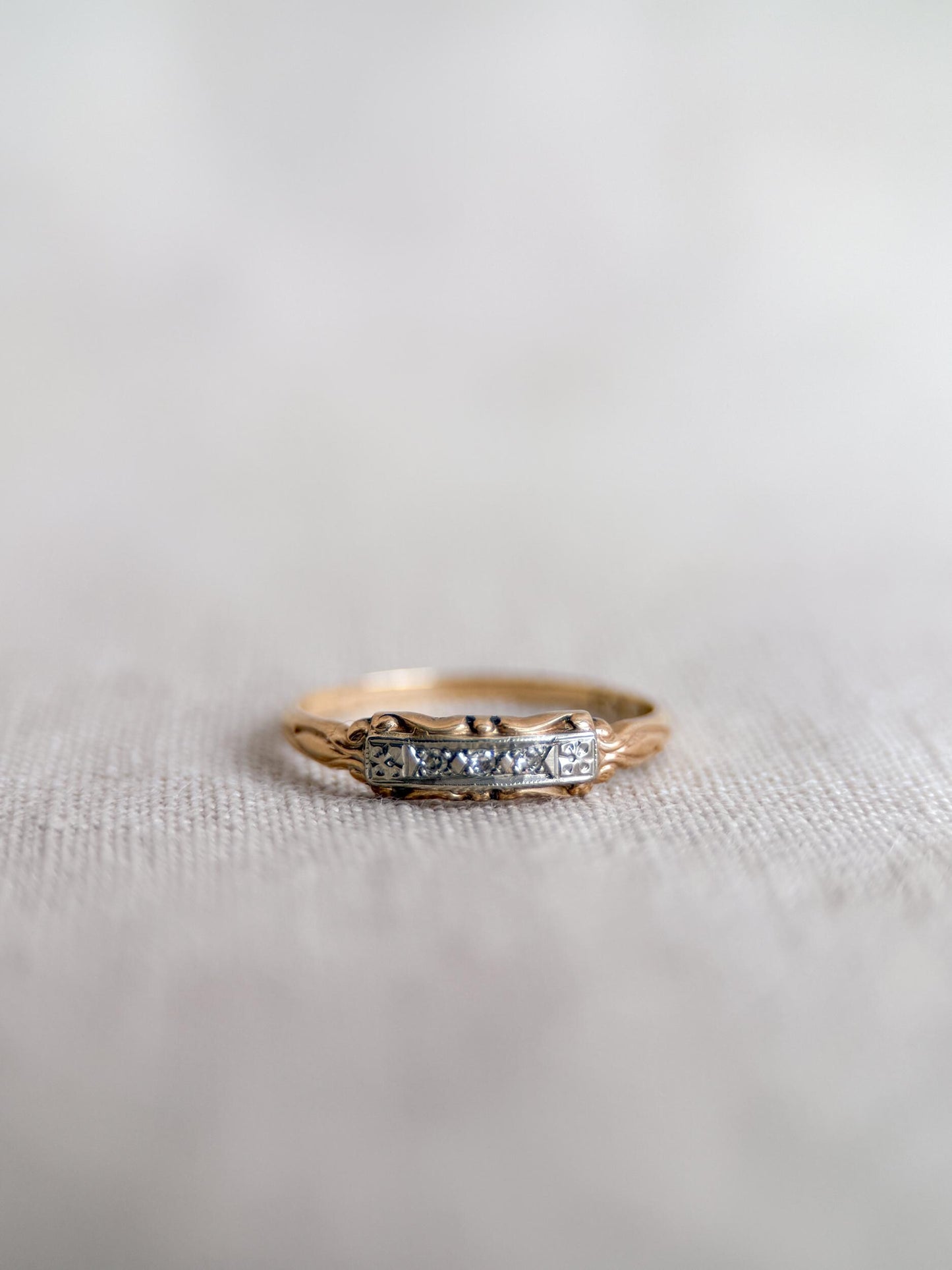 Vintage Diamond Wedding Band, 14k Gold, Art Deco Filigree Minimalist Ring, Stacking Band