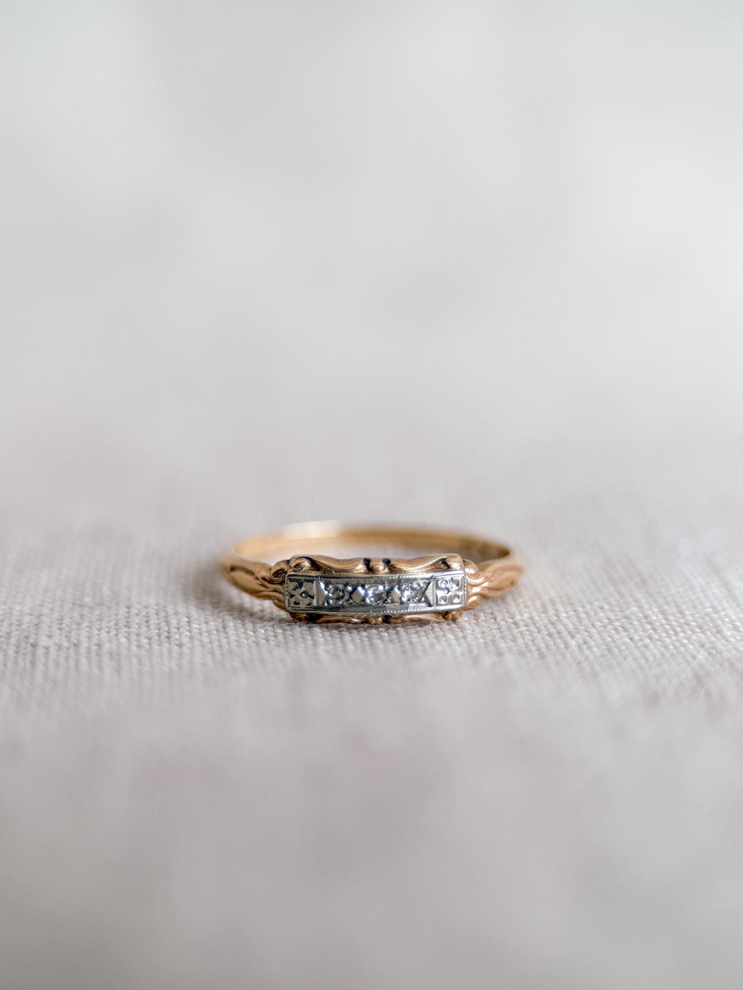 Vintage Diamond Wedding Band, 14k Gold, Art Deco Filigree Minimalist Ring, Stacking Band