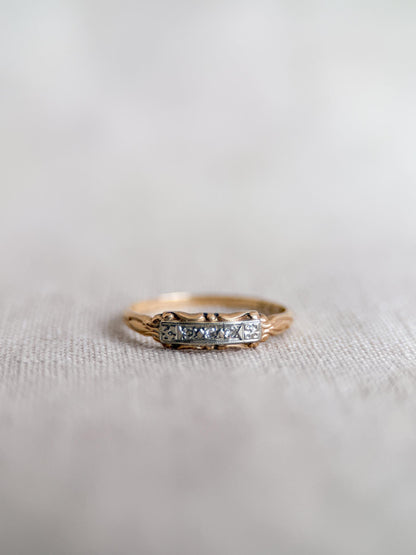 Vintage Diamond Wedding Band, 14k Gold, Art Deco Filigree Minimalist Ring, Stacking Band
