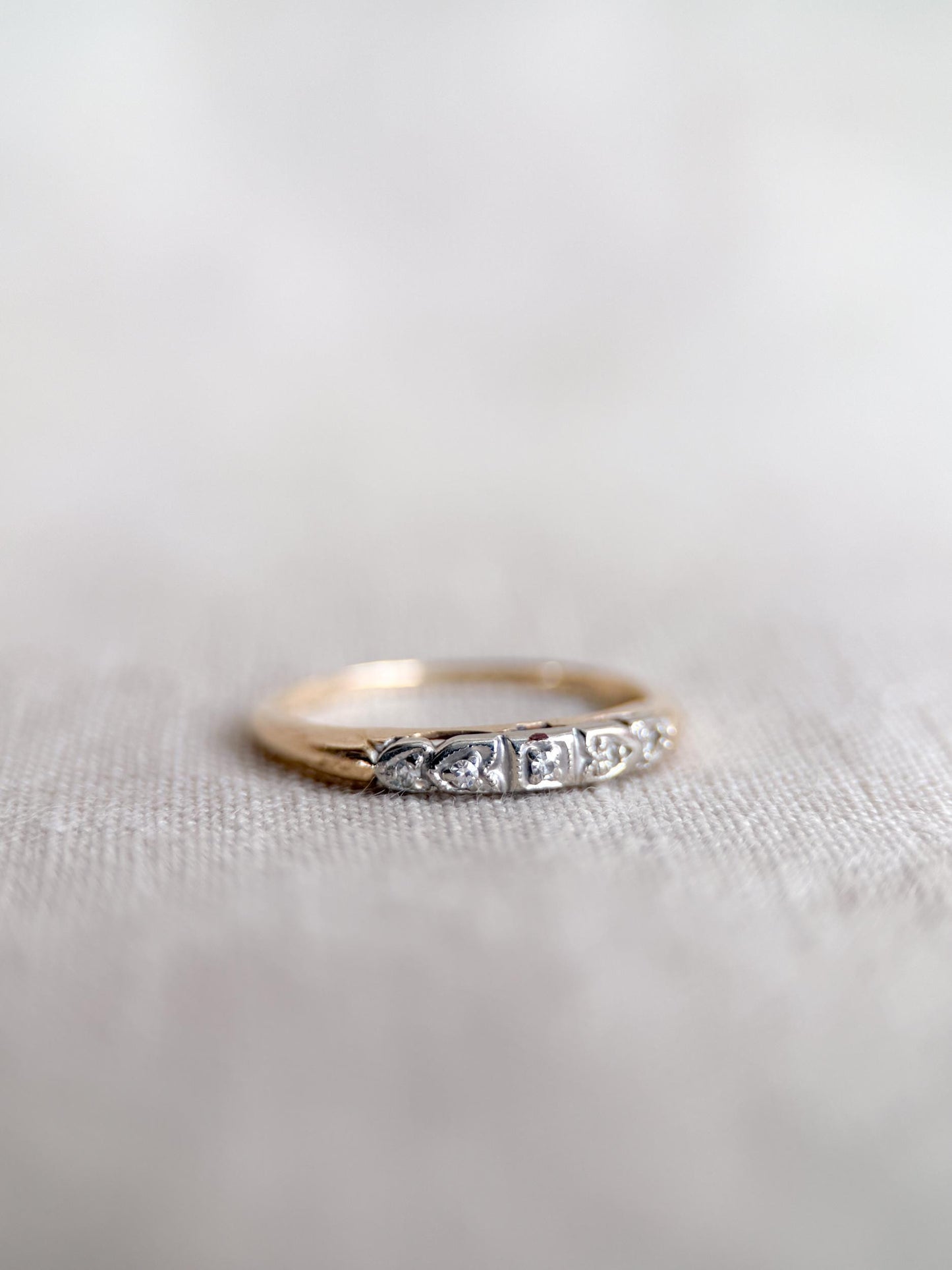 Vintage Diamond Wedding Band, 14k Gold, Art Deco Filigree Minimalist Ring, Stacking Band