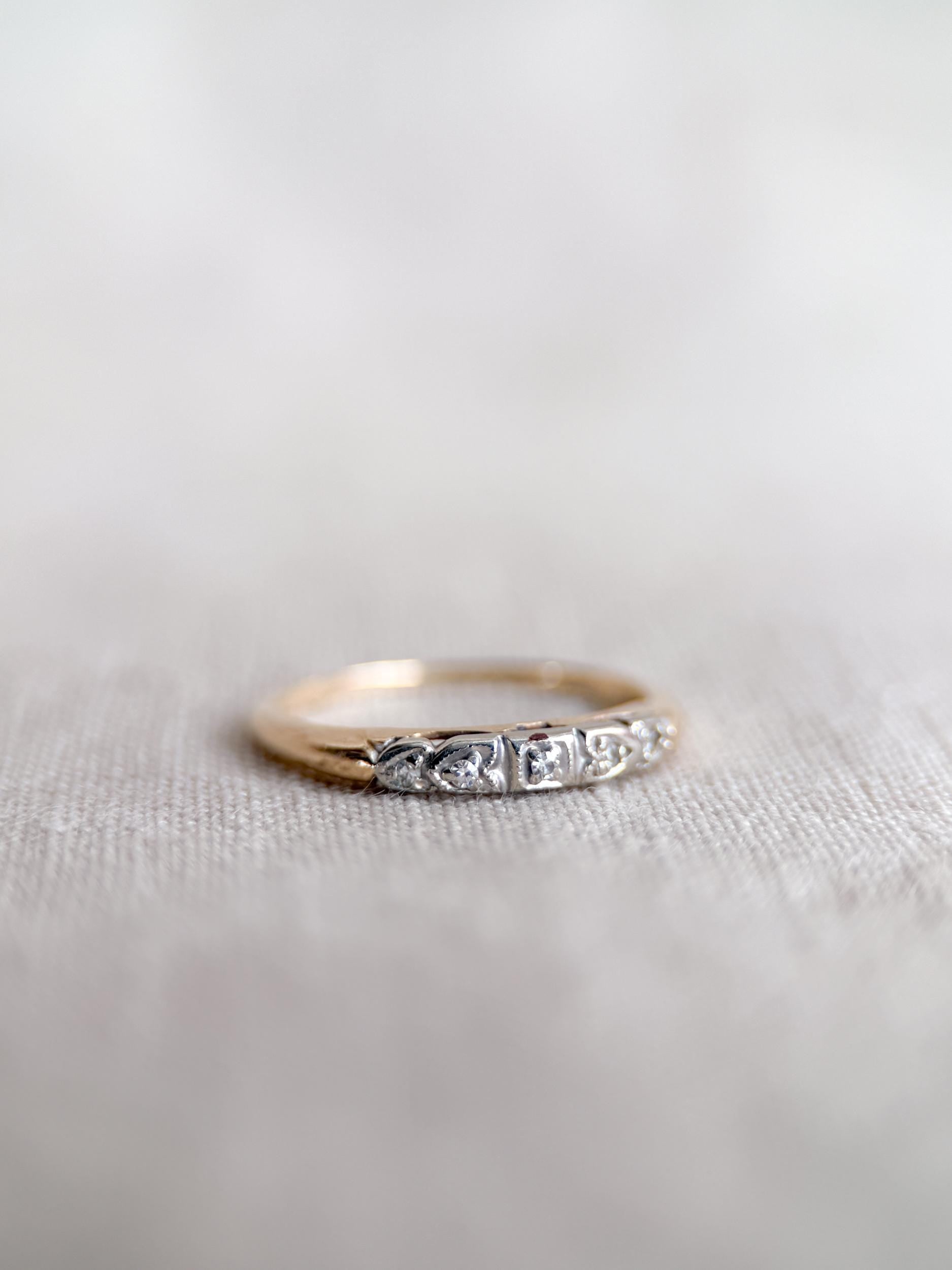 Vintage Diamond Wedding Band, 14k Gold, Art Deco Filigree Minimalist Ring, Stacking Band