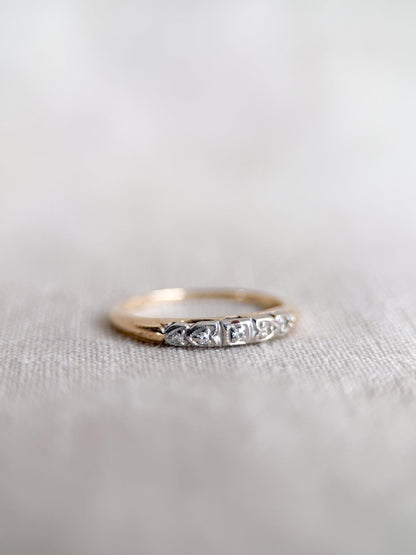 Vintage Diamond Wedding Band, 14k Gold, Art Deco Filigree Minimalist Ring, Stacking Band