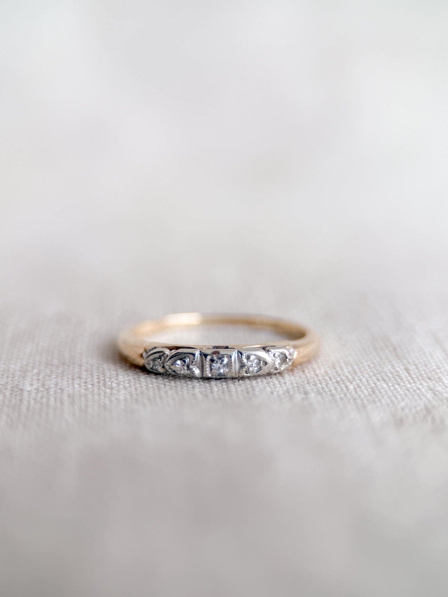 Vintage Diamond Wedding Band, 14k Gold, Art Deco Filigree Minimalist Ring, Stacking Band