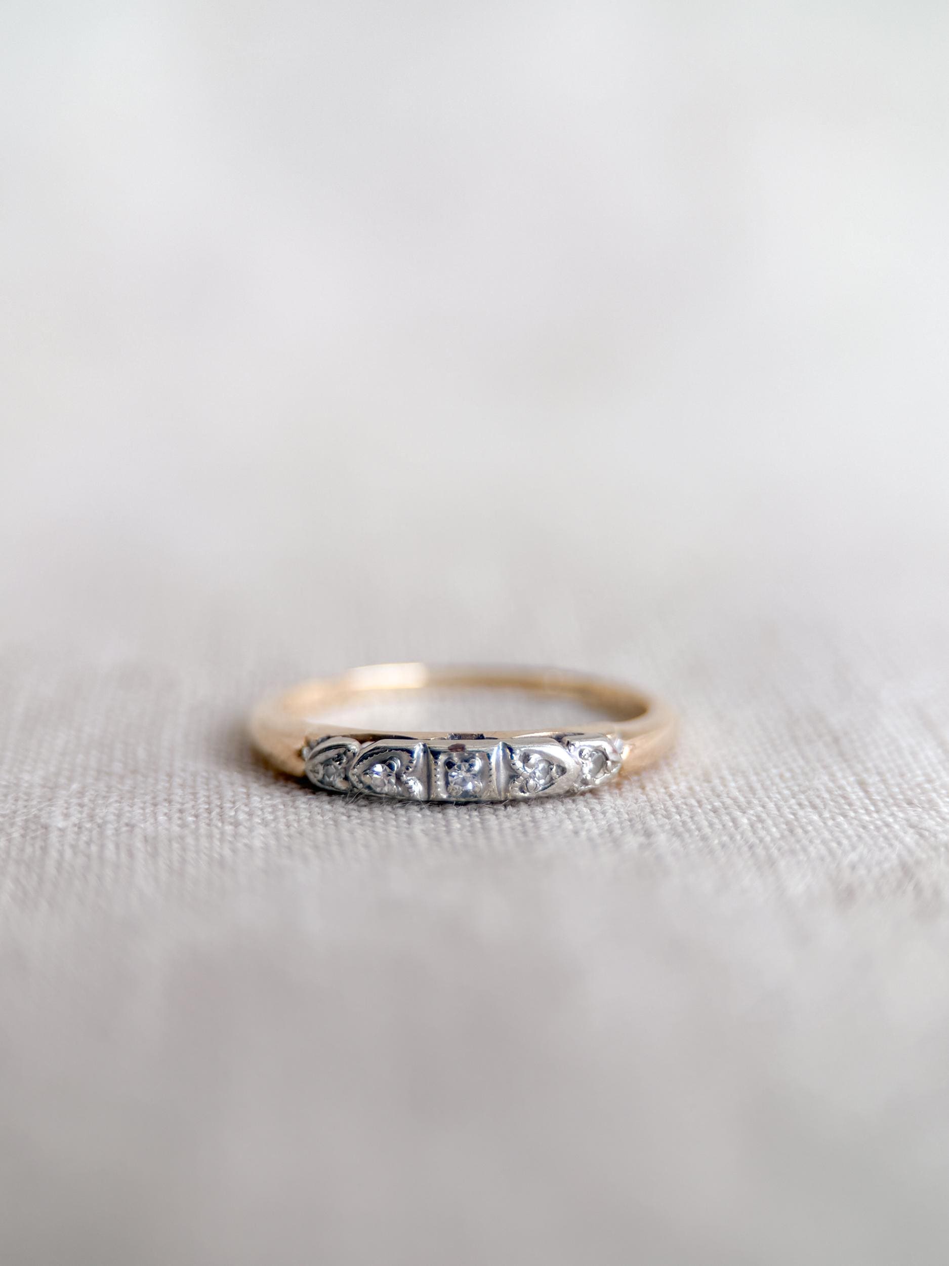 Vintage Diamond Wedding Band, 14k Gold, Art Deco Filigree Minimalist Ring, Stacking Band