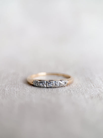 Vintage Diamond Wedding Band, 14k Gold, Art Deco Filigree Minimalist Ring, Stacking Band