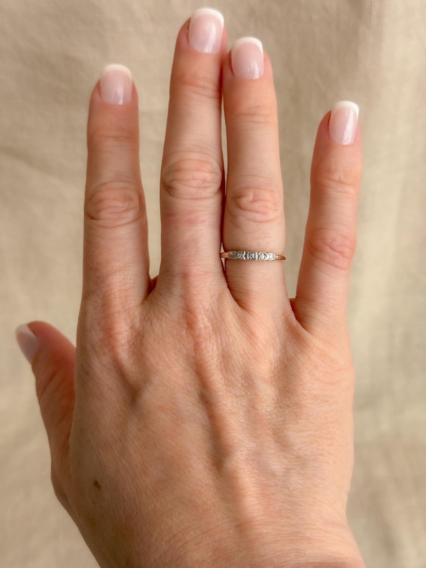 Vintage Diamond Wedding Band, 14k Gold, Art Deco Filigree Minimalist Ring, Stacking Band