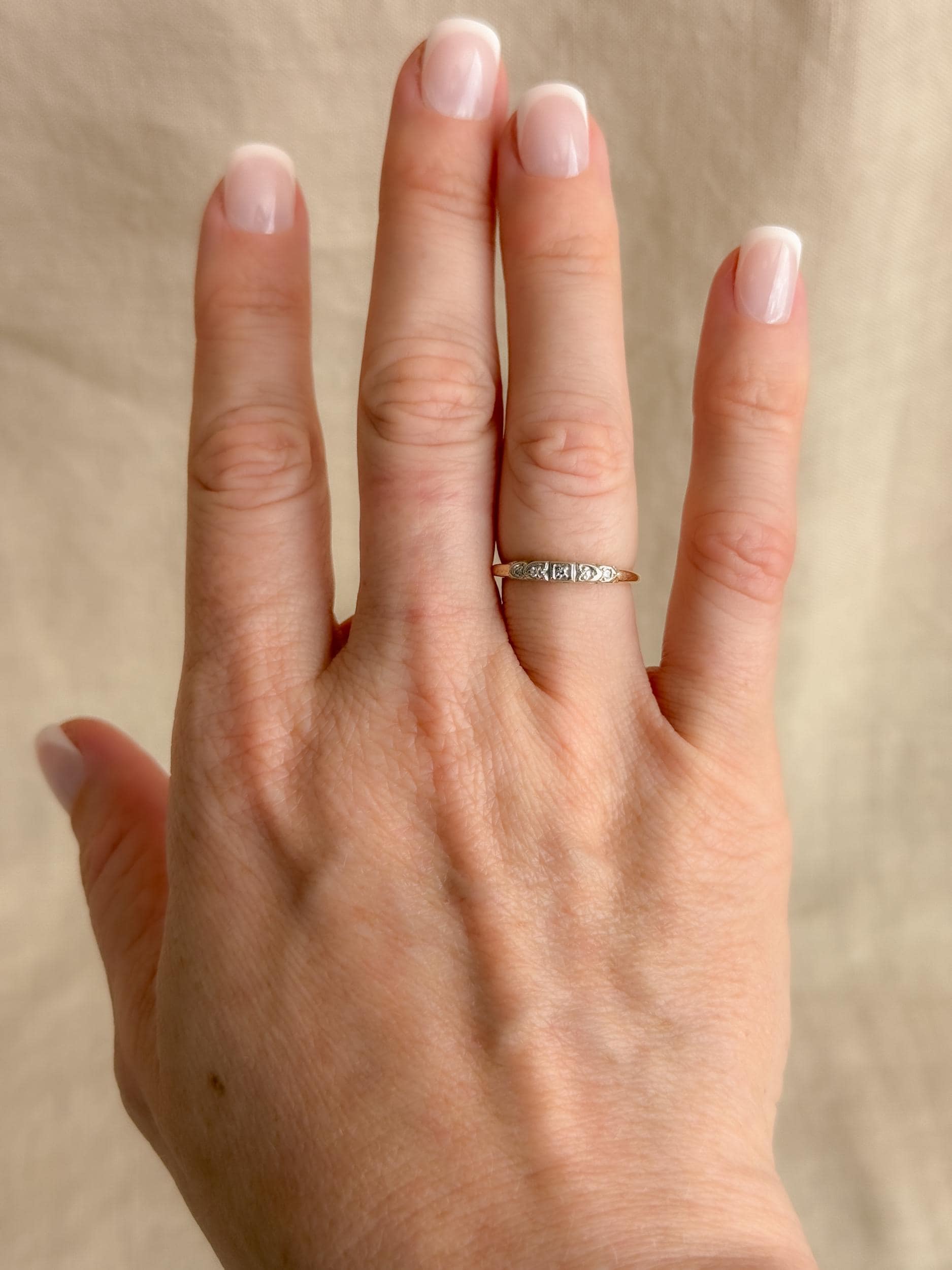 Vintage Diamond Wedding Band, 14k Gold, Art Deco Filigree Minimalist Ring, Stacking Band