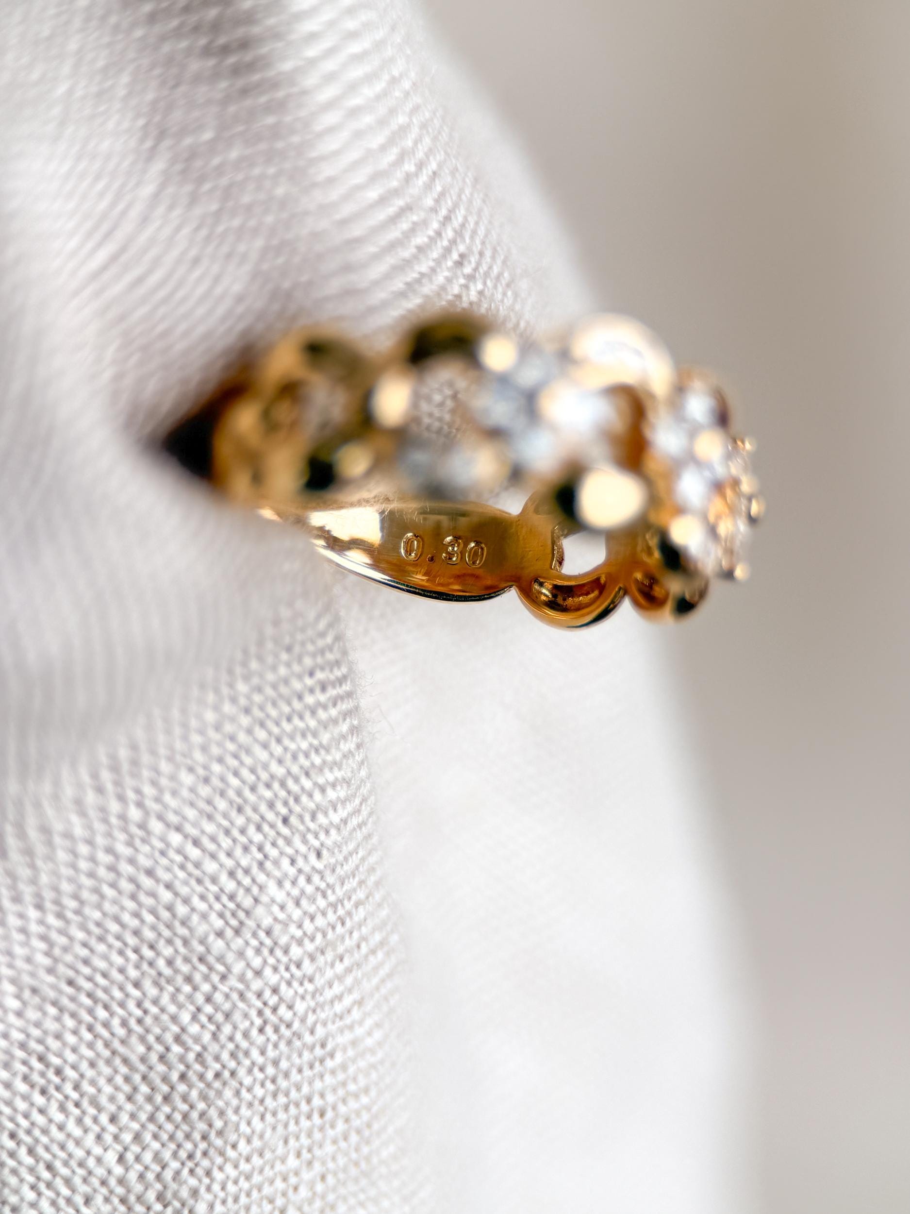 Vintage Diamond Wedding Band, 14k Gold, Floral Scalloped Link Style Ring, Stacking Band