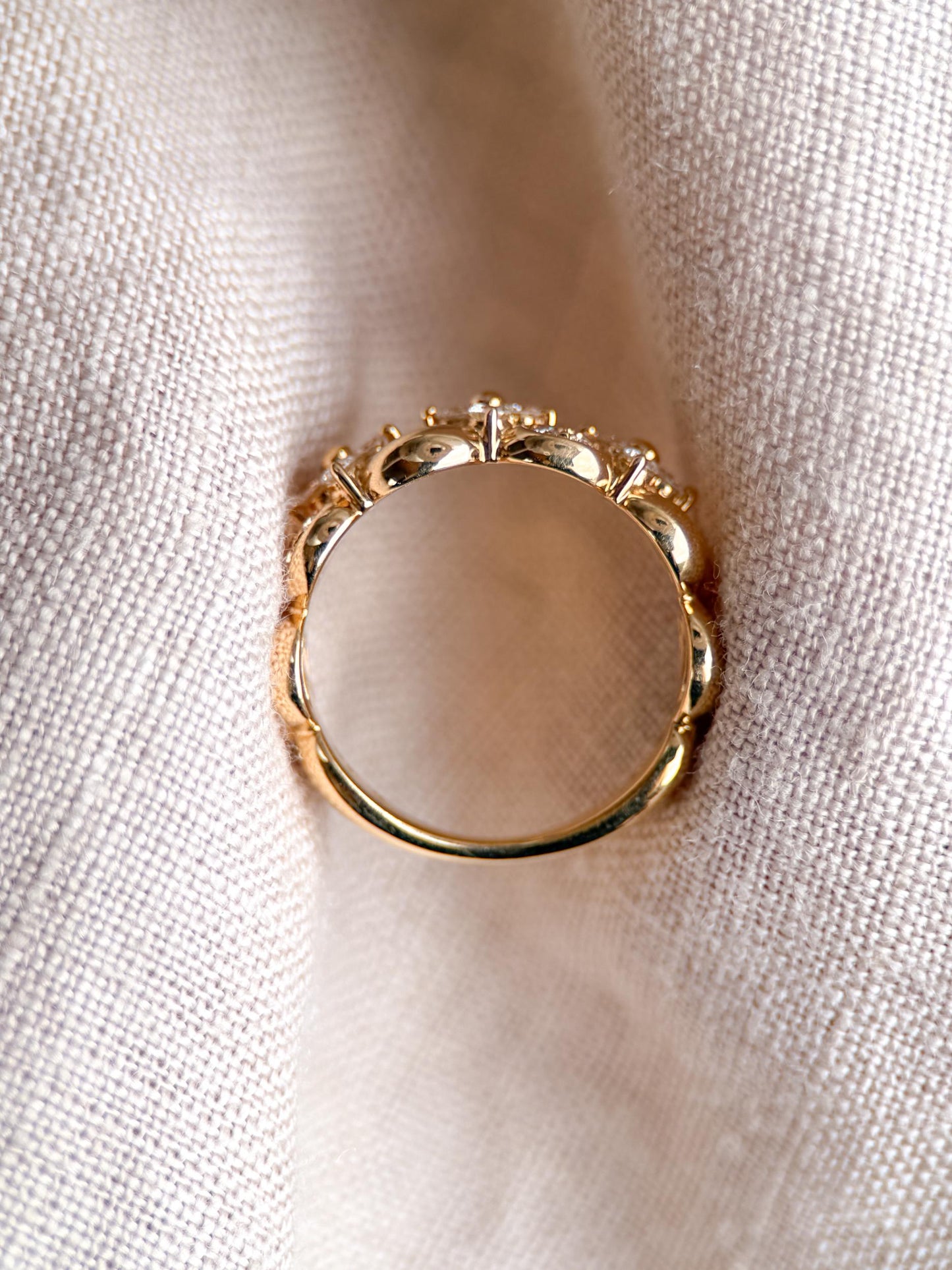 Vintage Diamond Wedding Band, 14k Gold, Floral Scalloped Link Style Ring, Stacking Band
