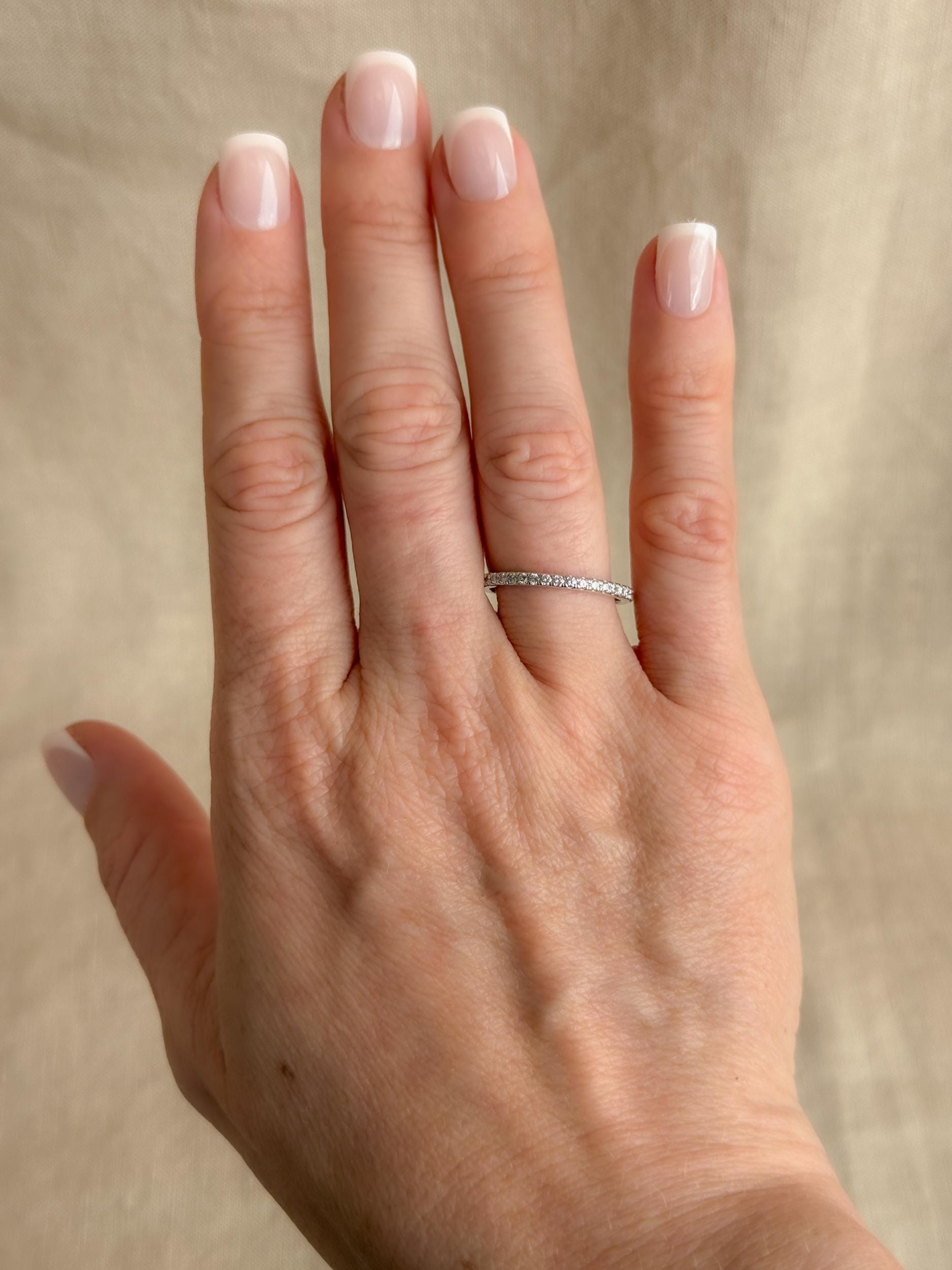 Vintage Diamond Wedding Band, 14k White Gold, Art Deco Minimalist Ring