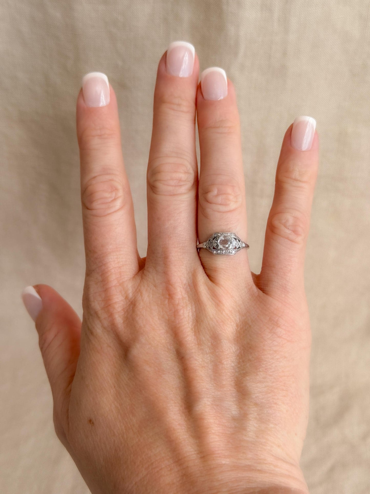 Antique Rose Cut Diamond Engagement Ring, Platinum, Vintage Victorian Bridal Ring
