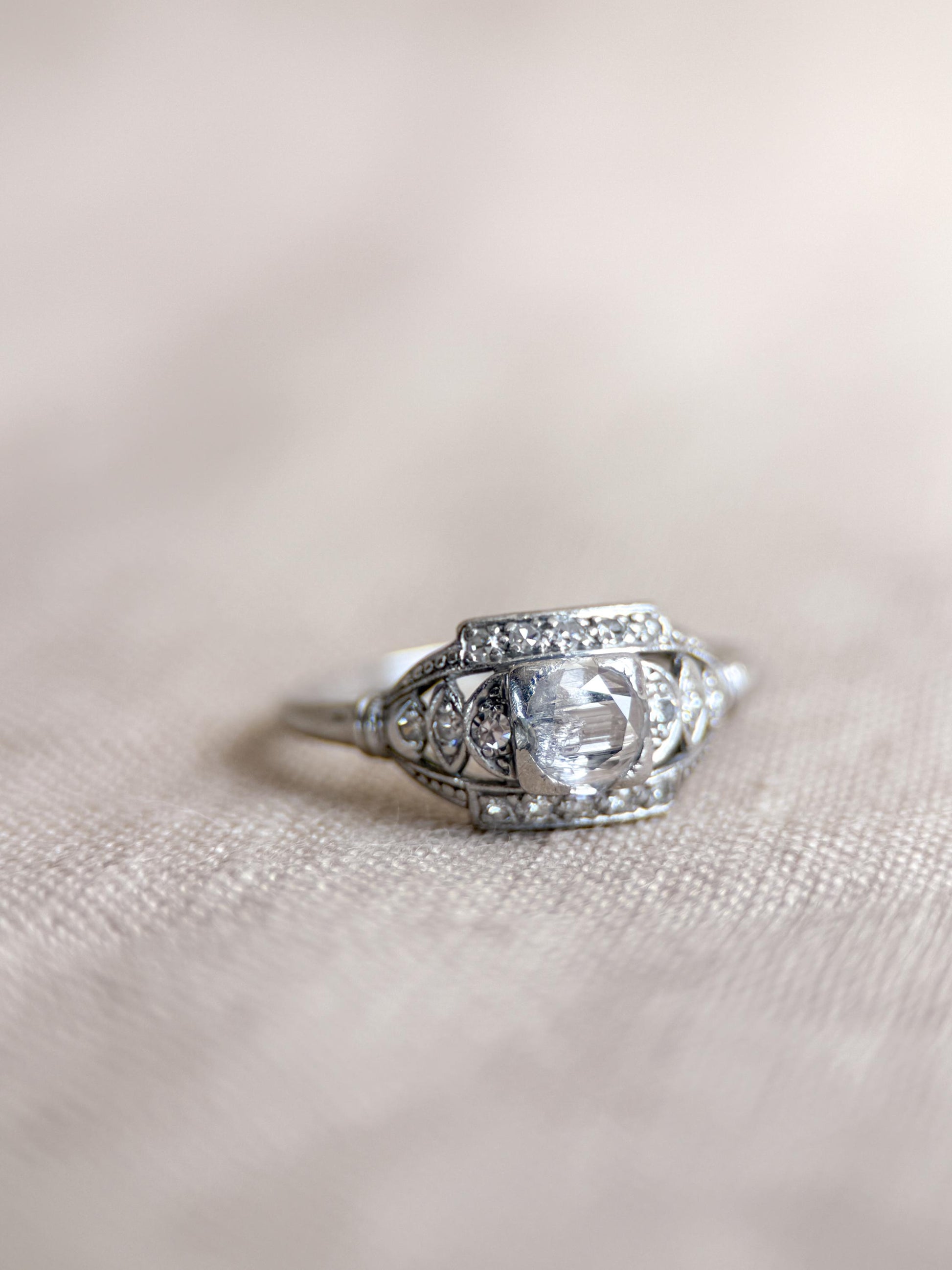 Antique Rose Cut Diamond Engagement Ring, Platinum, Vintage Victorian Bridal Ring