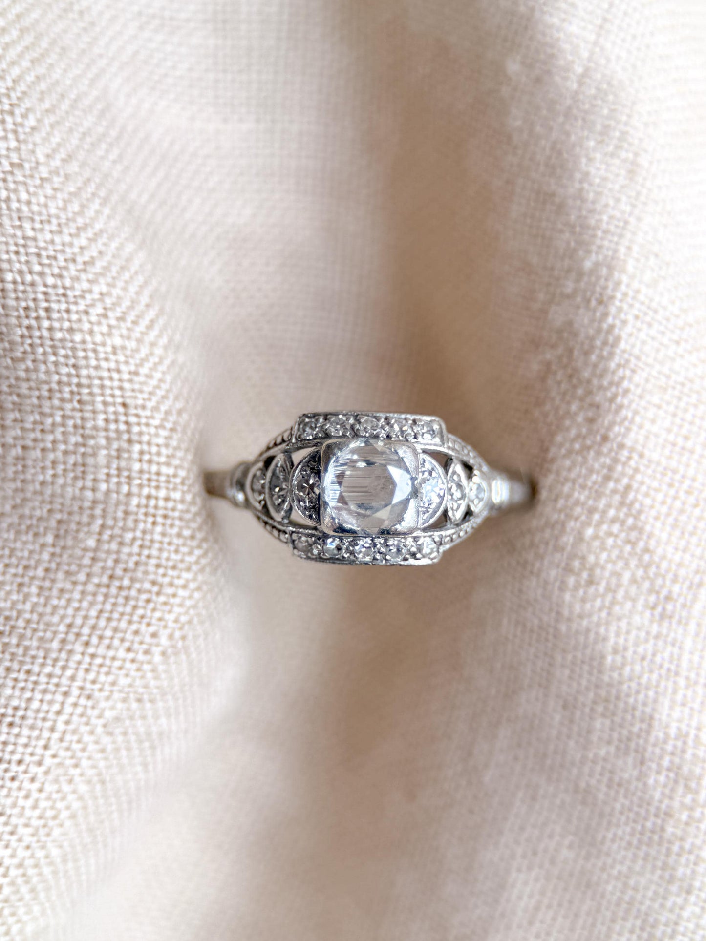 Antique Rose Cut Diamond Engagement Ring, Platinum, Vintage Victorian Bridal Ring