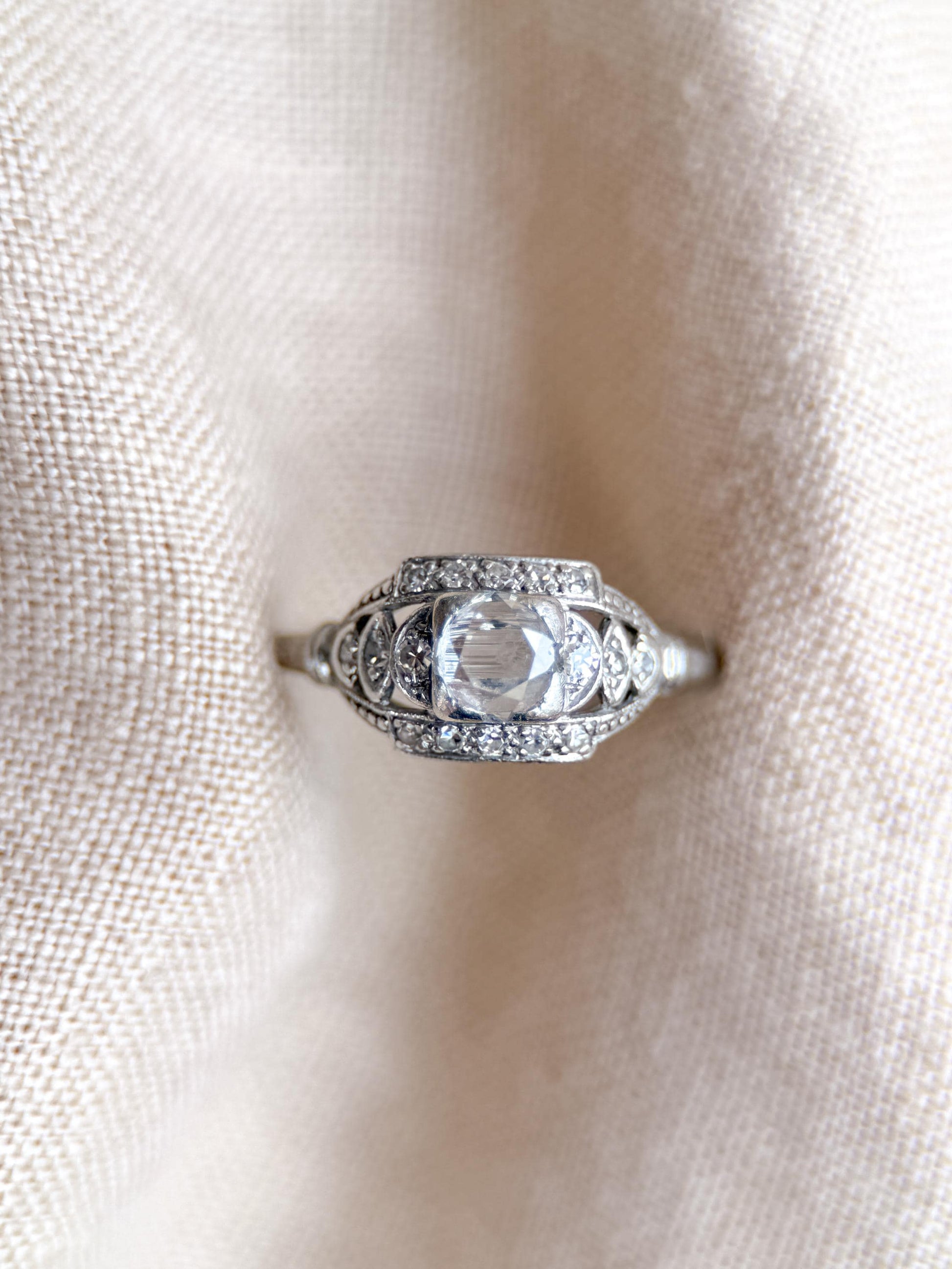 Antique Rose Cut Diamond Engagement Ring, Platinum, Vintage Victorian Bridal Ring