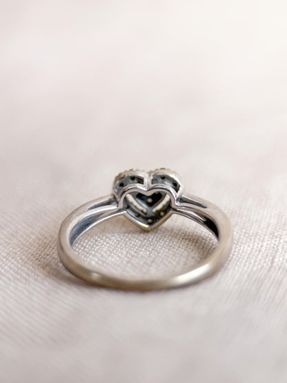 Vintage Diamond Engagement Ring, Heart Shaped 10k White Gold Halo Bridal Ring