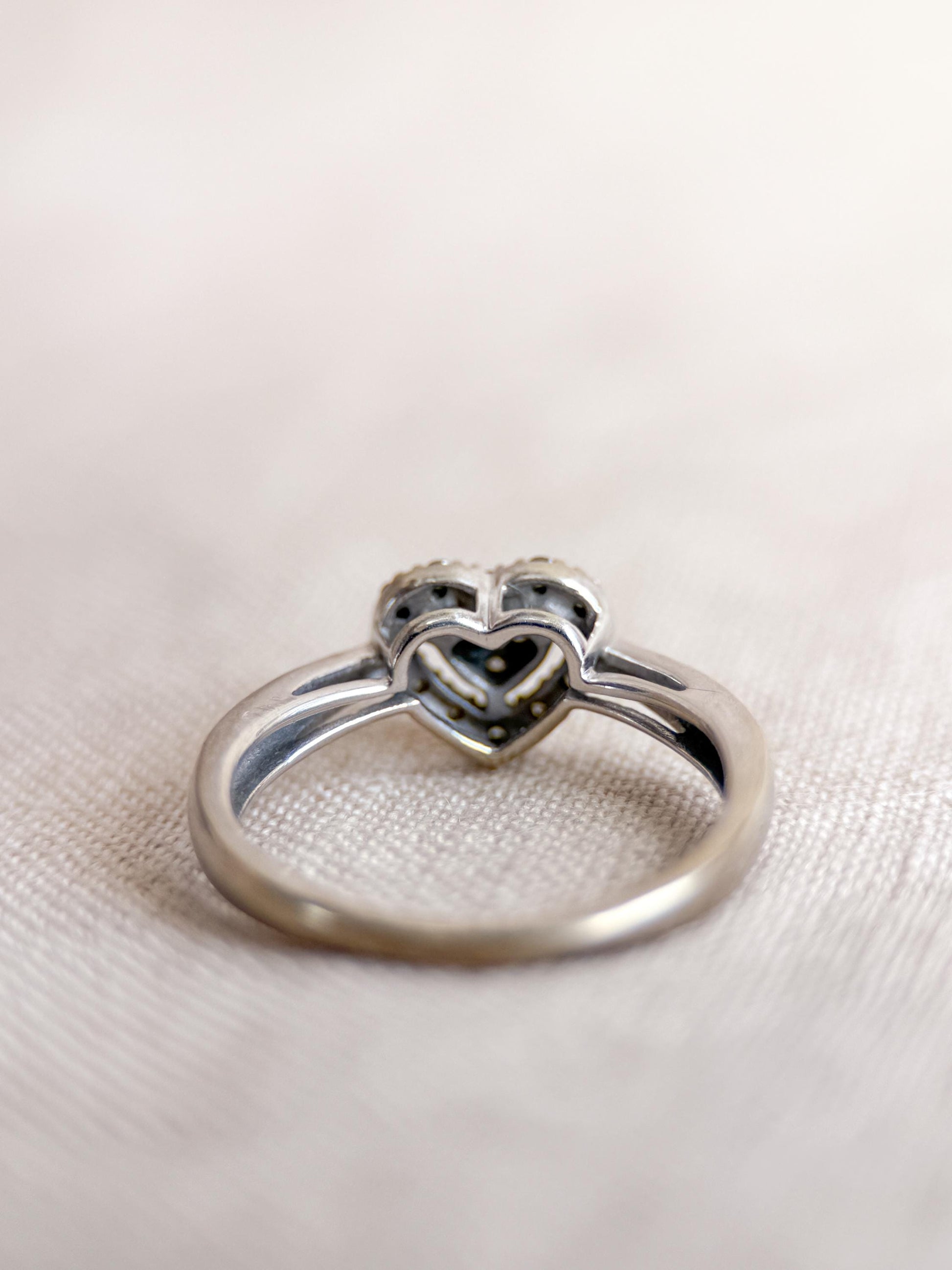 Vintage Diamond Engagement Ring, Heart Shaped 10k White Gold Halo Bridal Ring