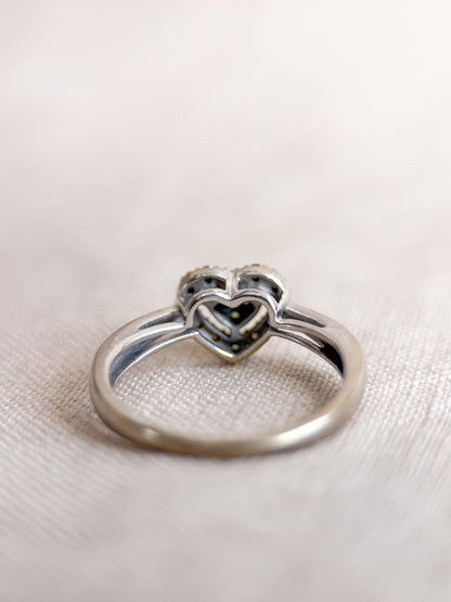 Vintage Diamond Engagement Ring, Heart Shaped 10k White Gold Halo Bridal Ring